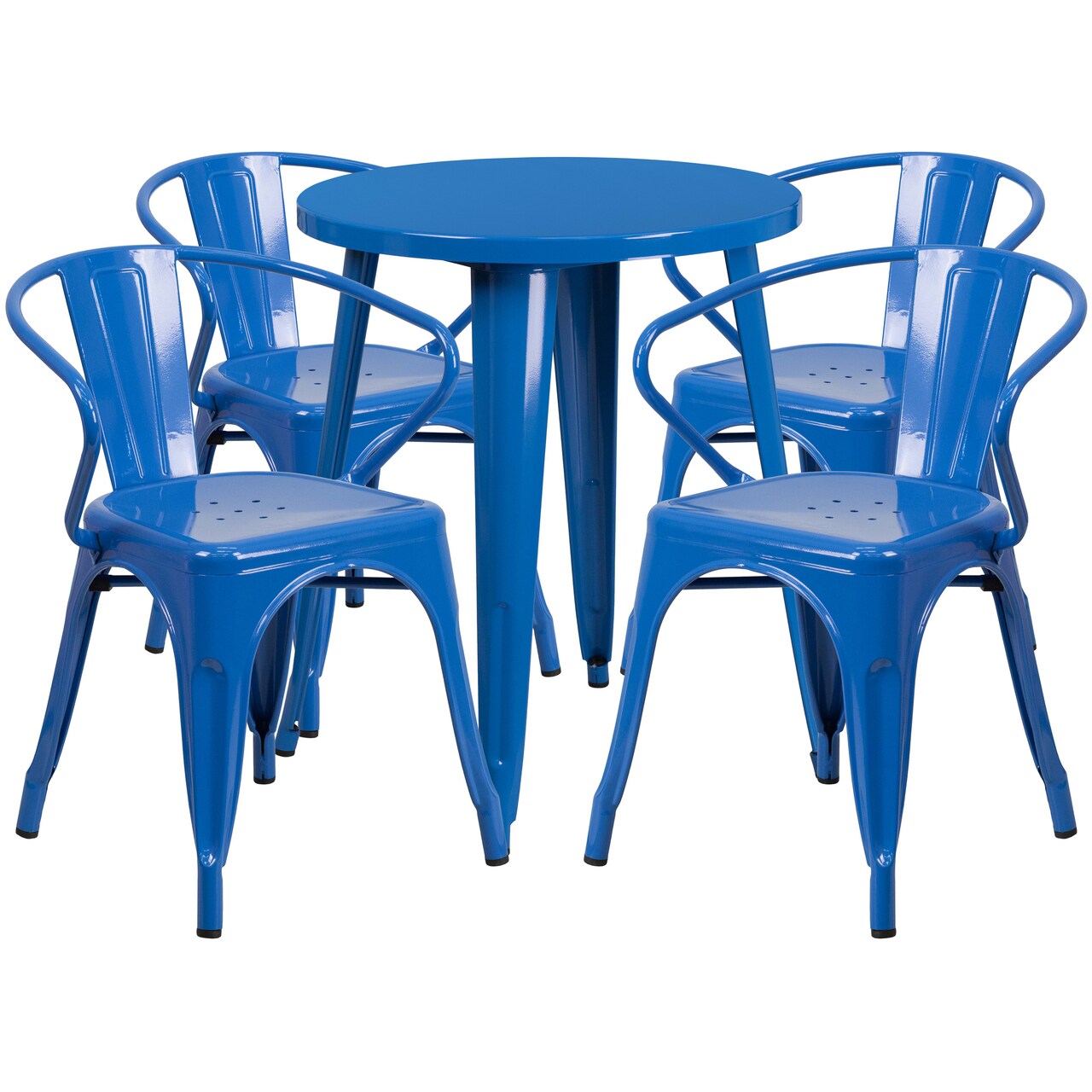 Emma and Oliver Commercial Grade 24" Round Metal Indoor-Outdoor Table Set with 4 Arm Chairs